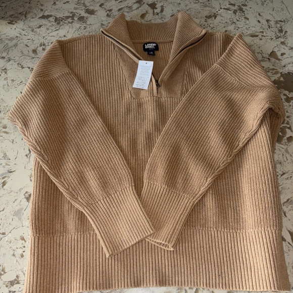 NWT Women’s Lands’ End Drifter Beige Cotton 1/4 Zip Pullover Sweater Size LP - Picture 1 of 5